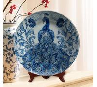 Horienteeon Peacock Decorative Plates Peacock Floral Decorative Plate Display For Kitchen Dining Room Wall Home Décor Art Decoration Bedroom Living Room Round 10 Inch