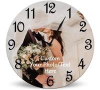 Horienteeon Personalised Photo Hanging Wall Clock with Picture 25cm, Custom Round Clocks, Customizable Wall Clocks with Photo/Text for Kitchen Bathroom Bedroom Living Rooms Decoration