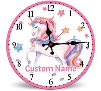 Horienteeon Personalized Custom Name Silent Non-Ticking Battery Operated Wall Clock 30cm, Magical Rainbow Unicorn Decorative for Girls Kids Room, Nursery, Playroom, Customized Children Clock