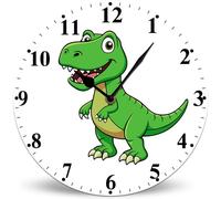 Horienteeon Personalized Dinosaur Wall Clocks 25cm, Battery Operated for Kids Bedrooms Nursery School Playroom Decor, Cute Kids Wall Clock, Wood Round Clock for Children Room