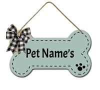 Horienteeon Personalized Dog Bone Sign 21cmx12cm, Cute Custom Kennel Wood Sign, Rustic Bone Shape Signs With Cut Paws Print For Dogs Puppies, Pet Lover Gift Home Decor Pet's Gift