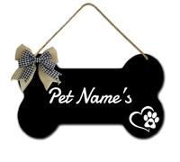 Horienteeon Personalized Dog Bone Sign 21cmx12cm, Cute Custom Kennel Wood Sign, Rustic Bone Shape Signs With Cut Paws Print For Dogs Puppies, Pet Lover Gift Home Decor Pet's Gift