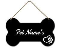 Horienteeon Personalized Dog Bone Sign 21cmx12cm, Cute Custom Pet Name's Wood Signs Decor, Pet Paw Custom Name Dog Cat Signs Plaque Wall Door Decorative, Custom Kennel Nameplate