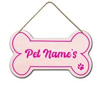 Horienteeon Pink Custom Dogs Name's Sign 21cmx12cm, Cute Puppy Pawprints Personalized Sign for Pet Decorative - Custom My Humans are Married Dog Wooden Plaque Signs Wall Hanging