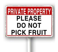 Horienteeon Please Do Not Pick Fruit Yard Sign With Stake Private Property Caution Safety Metal Decoration Rustproof Sturdy Aluminum Plaque For Outdoor Street Lawn Garden 8x12"