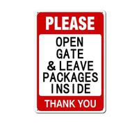 Horienteeon Please Open Gate And Leave Packages Inside Sign 14x20cm Rust Free Aluminum Sturdy Metal Signs Outdoor Metal Plaque for Home Farm Yard Wall Decor
