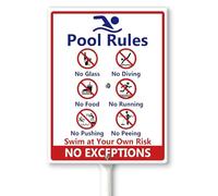 Horienteeon Pool Rules Signs No Diving No Glass Sign, No Food No Pushing No Running No Peeing in Pool Swim at Your Own Risk Yard Sign with Stakes 20×30CM, Sturdy Aluminum Yard Signs