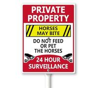 Horienteeon Private Property - Horses May Bite, Do Not Feed Or Pet The Horses, 24 Hour Surveillance Yard Sign with Stakes 17.5cm×22cm, Sturdy Aluminum Lawn Signs Rust Free, Fence for Horses Sign