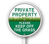 Horienteeon Private Property Yard Sign Keep Off The Grass Sign With Stake No Trespassing Yard Sign Round 9.2inch Rustproof Outdoor Aluminum Sign For Lawn Garden Decor Stake Kits