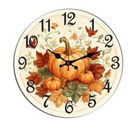 Horienteeon Pumpkins Wall Clock Fall Blessing Maple Leaf Autumn Wooden Decorative Desk Decor Decorative Battery Operated Clocks For Living Room Bedroom Bathroom Farmhouse Round 10"