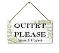 Horienteeon Quiet Please Session In Progress Front Door Sign Wooden Door Hanger Rustic Farmhouse Plaque Board Door Decor For Store Office 6x12 Inch