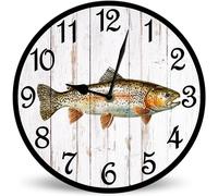 Horienteeon Rainbow Trout Fish Wooden Clock 25cm Silent Non-Ticking Battery Operated Wall Clock, Fish Decorative Battery Operated Wall Clocks for Bedroom, Kitchen, Home, Living Room