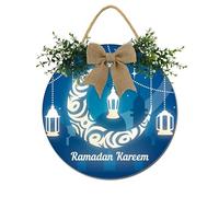 Horienteeon Ramadan Kareem Door Sign Eid Mubarak Front Door Sign Eid Mubarak Moon Ornament Ramadan Welcome Door Plaque Wall Hanging Sign For Home Room Decorations Round 12"