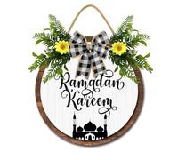 Horienteeon Ramadan Kareem Door Sign Ramadan Mubarak Hanging Door Decor Islam Ramadan Farmhouse Porch Welcome Sign, Rustic Islamic Muslim Front Door,Islamic Sign Farmhouse Decor Outside 12"