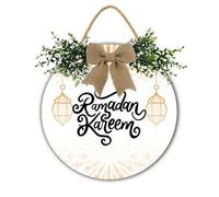 Horienteeon Ramadan Kareem Hanging Sign Eid Mubarak Wooden Hanging Decor Islamic Muslim Mosque Hanger Wreaths Islamic Welcome Sign For Front Porch Wall Pediments Decorations Round 11"