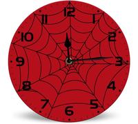 Horienteeon Red Spider Web Wooden Wall Clocks 25cm Art Silent Non-Ticking Wall Clock Battery Operated Clocks, Halloween Wall Clock for Living Room Bedroom Kitchen Farmhouse Decor