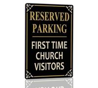 Horienteeon Reserved Parking - First Time Church Visitors Sign with Stakes 14×20cm, Sturdy Aluminum Metal Signs Rust Free, Notice Residents Parking Sign, Notice All Visitors Signs