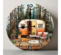 Horienteeon Retro Camper RV Pine Forest Camping Wooden Wall Clock 30cm