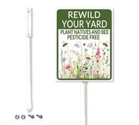 Horienteeon Rewild Your Yard Plant Natives And Bee Pesticide Free Yard Sign with Stake 17.5x22cm Sturdy Tall Aluminum Yard Signs Weatherproof Outdoor Metal Signs for Home Lawn Garden