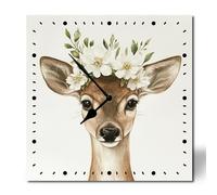 Horienteeon Rustic Deer Wooden Wall Clock 25cm Battery Operated Non-Ticking Wall Clock, Rustic Farmhouse Square Wall Clocks for Bedroom, Kitchen, Home, Living Room, Office, School, Hotel