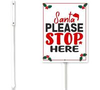 Horienteeon Santa Please Stop Here Yard Sign With Stake Christmas Yard Sign Santa Decor 7x8.8inch Outdoor Christmas Winter Yard Lawn Garden Farm Xmas Merry Aluminum Sign Stake Kit