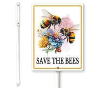 Horienteeon Save The Bees Yard Sign with Stakes 17.5×22cm, Sturdy Aluminum Yard Signs Rust Free, Honey Bee Decorations Hive Rules Signs, Honey Bee Gifts, Honey Bee Animals Garden Sign