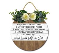 Horienteeon Scripture Wall Decor Bible Verse Sign Always Pray to Have Eyes That See the Best In People Sign 28cm Rustic Round Wooden Farmhouse Wreath Wall Decor for Home Christian