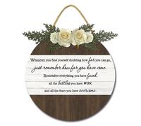 Horienteeon Scripture Wall Decor Bible Verse Sign Whenever You Find Yourself Doubting How Far You Can Go Sign 28cm Rustic Round Wooden Farmhouse Wreath Wall Decor for Home Christian