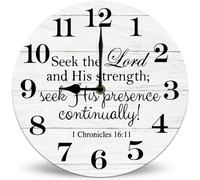 Horienteeon Seek The Lord And His Strength Bible Verse Wall Decor Clock Religious Pray Gift Clocks Inspirational Silent Battery Operated Non Ticking 25x25cm for Living Room Office