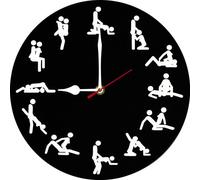 Horienteeon Sex Positions Wall Clock 30cm Round Wooden Non-Ticking Battery Operated Sexual Room Decor Clocks for Bathroom Bedroom Living Room Toilet