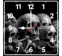 Horienteeon Skull Wall Clock 25cm Silent Non-Ticking Halloween Wall Clocks Battery Operated Wooden Square Clock for Living Room Bedroom Home Decor