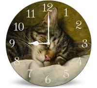 Horienteeon Sleeping Tabby Cat Vintage Round Wall Clock 25cm
