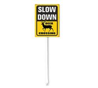 Horienteeon Slow Down Deer Crossing Yard Sign With Stake Xing Area Caution Warning Wildlife Animal Traffic Road Aluminum Security Warning Sign Porch Farmhouse Ranch Farm Courtyard 7x8.8inch