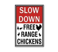Horienteeon Slow Down Free Range Chickens Sign 20x30cm Rustproof Fade Resistant Aluminum Sign Waterproof Metal Signs Easy Mounting for Outdoor and Indoor Use