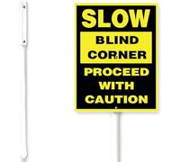 Horienteeon Slow Down Sign Blind Corner Proceed With Caution Sign With Stake Sturdy Aluminum Yard Sign 8x12inch Street Business Farm Lawn Prop Walkway Porch Decorations,Outdoor Aluminium Décor