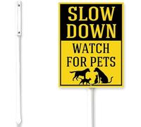 Horienteeon Slow Down Sign Watch For Pets Yard Sign With Stake Caution Security Yard Sign 7x8.8inch Aluminum Outdoor Decoration Sign Rustproof Neighborhood Lawn Grass For Outdoor Stake Set