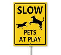 Horienteeon Slow - Pets At Play Yard Sign with Stakes 20×30cm, Sturdy Aluminum Lawn Signs Rust Free,Slow Down Signs, Protected Neighborhood Street Caution Yard Signs
