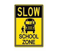 Horienteeon Slow School Zone Sign 20x30cm Rustproof Fade Resistant Metal Aluminum Sign Easy Mounting for Outdoor and Indoor Use