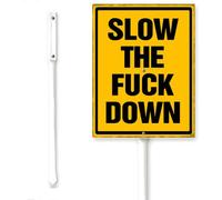 Horienteeon Slow The Fu*Ck Down Yard Sign With Stake Traffic Road Pet Lovers Neighborhood Street Traffic Road Sturdy Aluminum Plaque For Outdoor Yard Garden Decoration Use Easy Install 6x4.6"