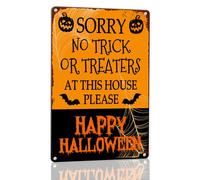 Horienteeon Sorry No Trick or Treat Halloween Aluminum Sign 20×30cm, Sturdy Aluminum Metal Signs Rust Free, Halloween Candy Signs Outdoor, Trick or Treat Sign for Front Porch of Home