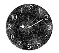Horienteeon Spider Web Wall Clock Halloween Scary Bat Ghost Witch Haunted House Decorative Wooden Battery Operated Quartz Silent Hanging Clock For Bedroom Living Room Kitchen Coffee Bar Round 10"