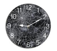 Horienteeon Spider Web Wall Clock Halloween Scary Bat Ghost Witch Haunted House Non Ticking Silent Quartz Bedroom Living Room Office Gym Kitchen Bathroom Patio Decor Decorative Clocks Round 10"