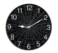 Horienteeon Spider Web Wall Clock Halloween Scary Bat Ghost Witch Haunted House Non Ticking Silent Quartz Bedroom Living Room Office Gym Kitchen Bathroom Patio Decor Decorative Clocks Round 10"