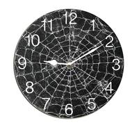 Horienteeon Spider Web Wall Clock Halloween Scary Bat Ghost Witch Haunted House Silent Non-Ticking Desk Clock Decorative For Living Room Home Office School Kitchen Wall Decoration Round 10"
