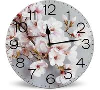 Horienteeon Spring Pink Peach Blossoms Living Room Clocks Wall Battery Operated 25cm, Sunmmer Flower Decor Wall Clock for Coffee Home Bathroom Washroom Funny Restroom Toilet