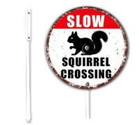 Horienteeon Squirrel Crossing Yard Sign With Stake Squirrel Area Slow Down Caution Warning Lawn Signs Rustproof Sturdy Aluminum Plaque For Outdoor Yard Garden Decoration Use Easy Install Round 9.2inch