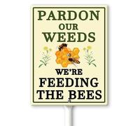 Horienteeon Summer Garden Sign Pardon Our Weeds We're Feeding The Bees Yard Sign with Stakes 17.5×22cm, Honey Bee Decorations Hive Rules Signs, Sturdy Aluminum Lawn Signs, Metal Sign Post