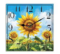 Horienteeon Sunflower Wall Clock Yellow Summer Floral Wooden Religious Jesus Silent Non-Ticking Desk Clock Decorative For Living Room Kitchen Home Office School Wall Decoration Square 10"