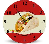 Horienteeon Tacos Funny Kitchen Wooden Wall Clock 25cm Silent Non-Ticking Battery Operated Wall Clock, Rustic Country Style Wall Clocks for Home Bedroom, Bathroom, Living Room, Office, Wall Decor