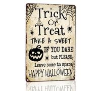 Horienteeon Take A Sweet If You Dare But Please Aluminum Sign 14×20cm, Sturdy Aluminum Metal Signs Rust Free, Personalized Outdoor Halloween Signs, No Trick or Treat Sign for Outside